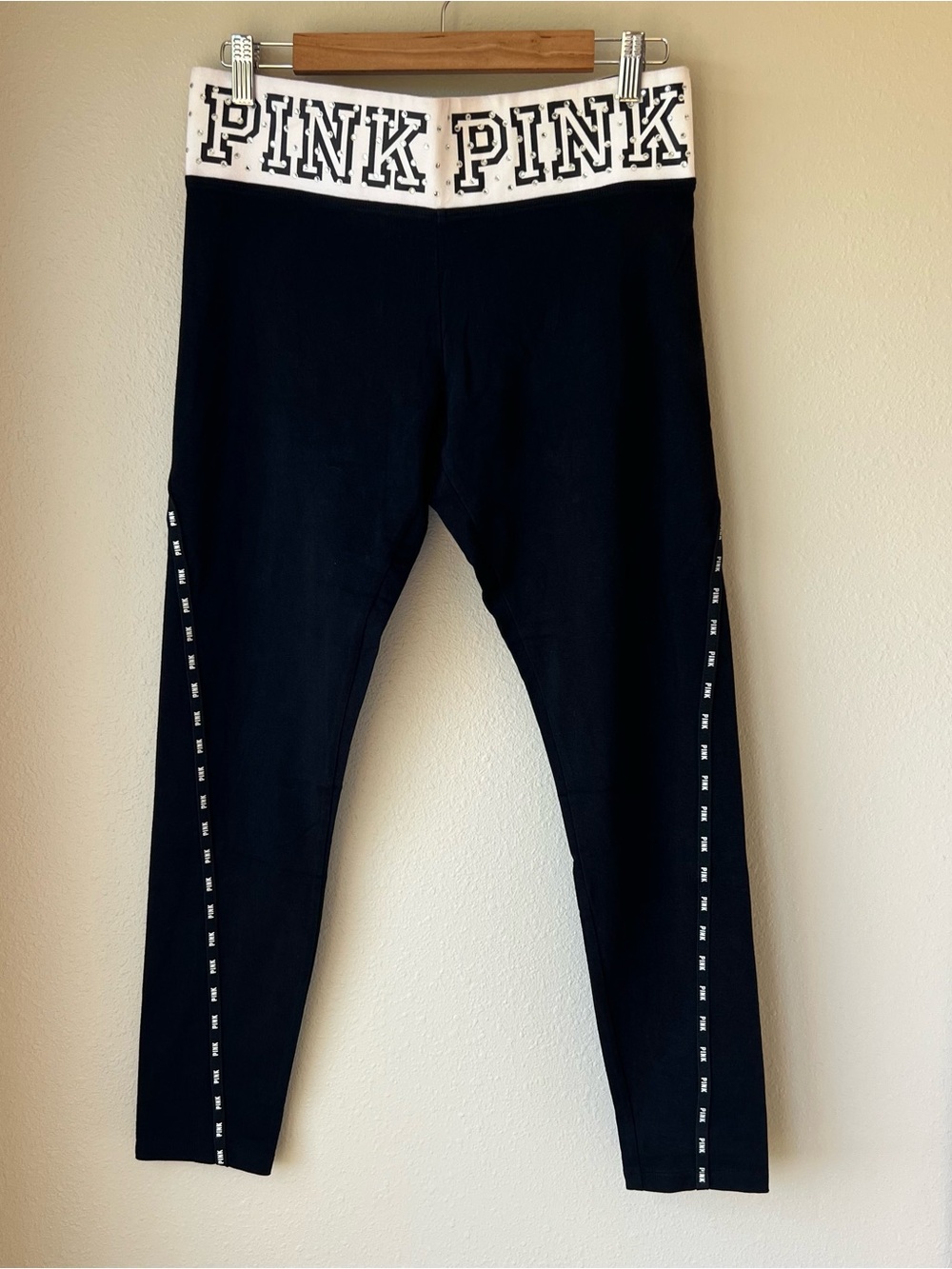 Victoria's Secret PINK Bling Leggings Women’s L Y2K Black Yoga Rhinestones 2000s